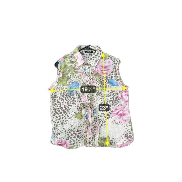 Caviar Leopard Floral Ruffle Button Front Shirt Sz Medium Sleeveless Garden - Picture 6 of 8
